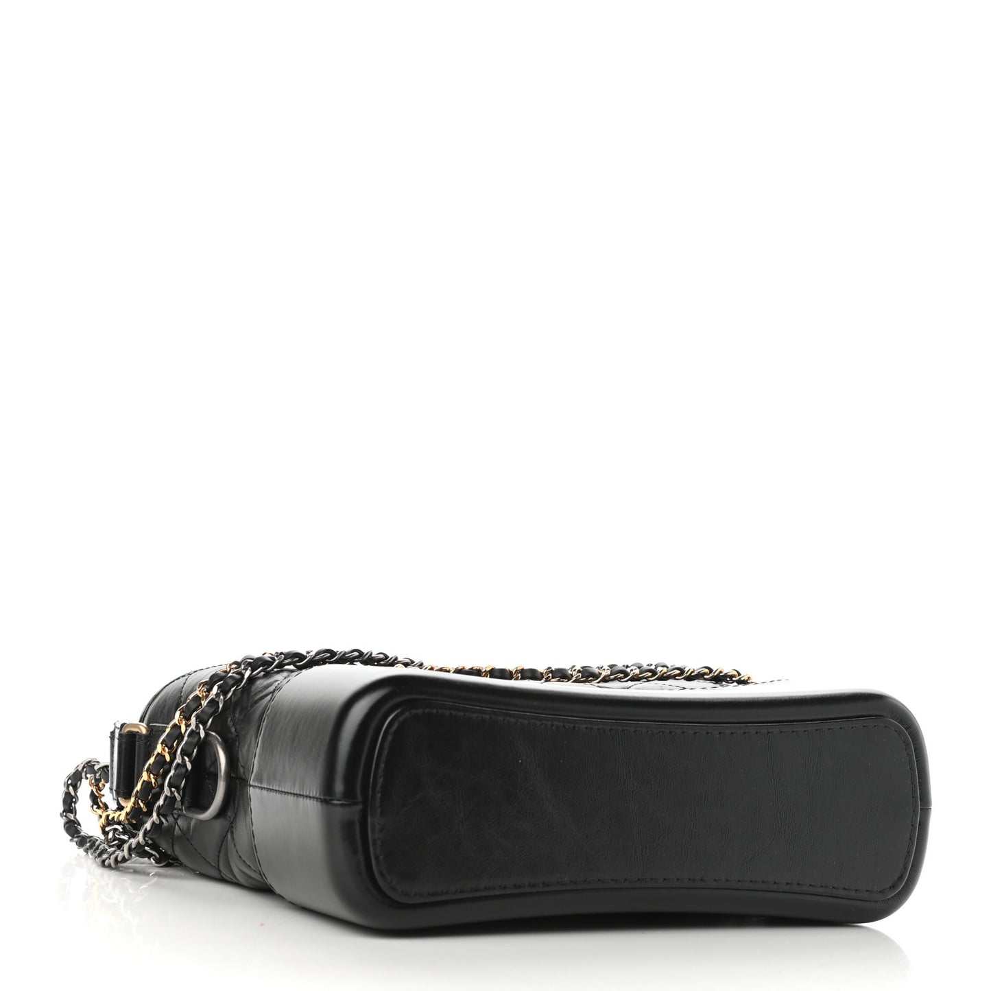 Aged Smooth Calfskin Quilted Medium Gabrielle Logo Hobo Black