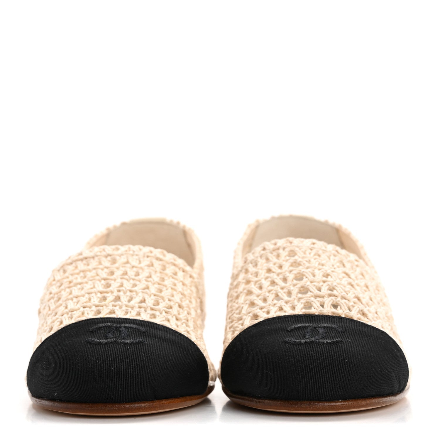 Chanel Knit Grosgrain Cap Toe CC Moccasin Loafers 35.5 Ivory Black 3 of 7