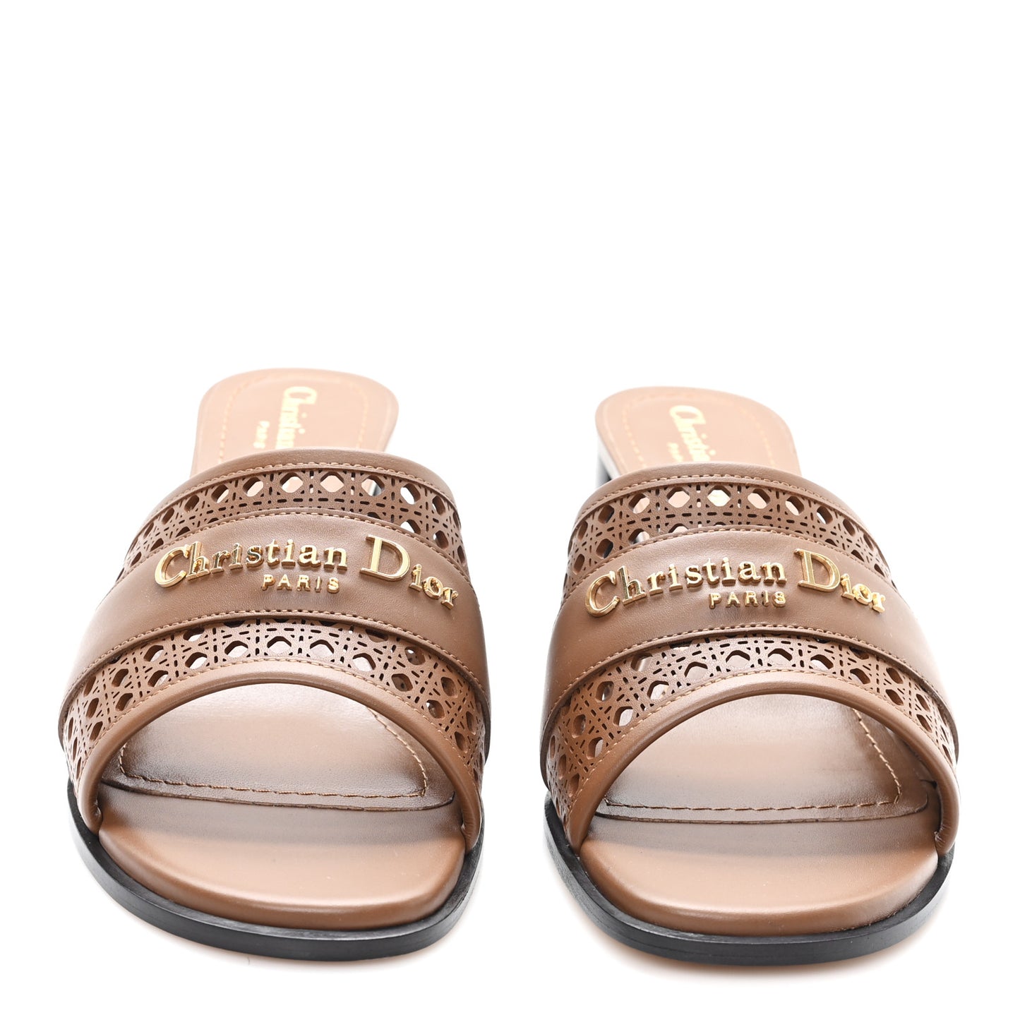 Calfskin Lambskin Micro Cannage D-Lane Pump Slide Sandals 40 Camel