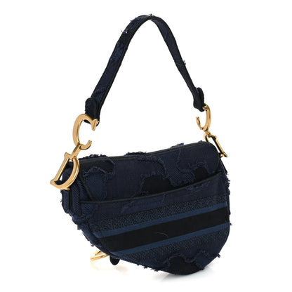 Christian Dior Canvas Embroidered Camouflage Saddle Bag Blue 2 of 8