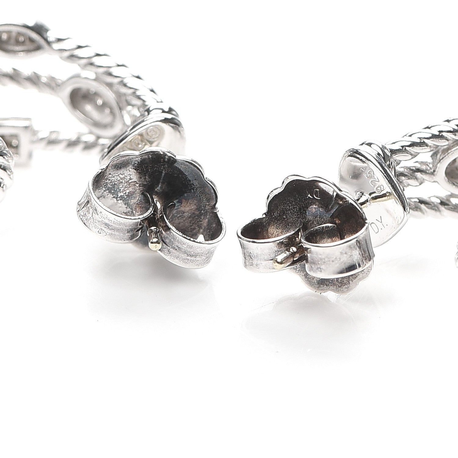 David Yurman Sterling Silver Diamond Confetti 3 Row Earrings 3 of 4