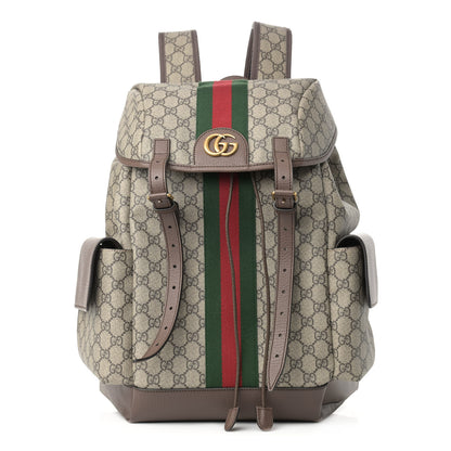 Gucci GG Supreme Monogram Medium Ophidia Double Buckle Backpack Brown 1 of 15