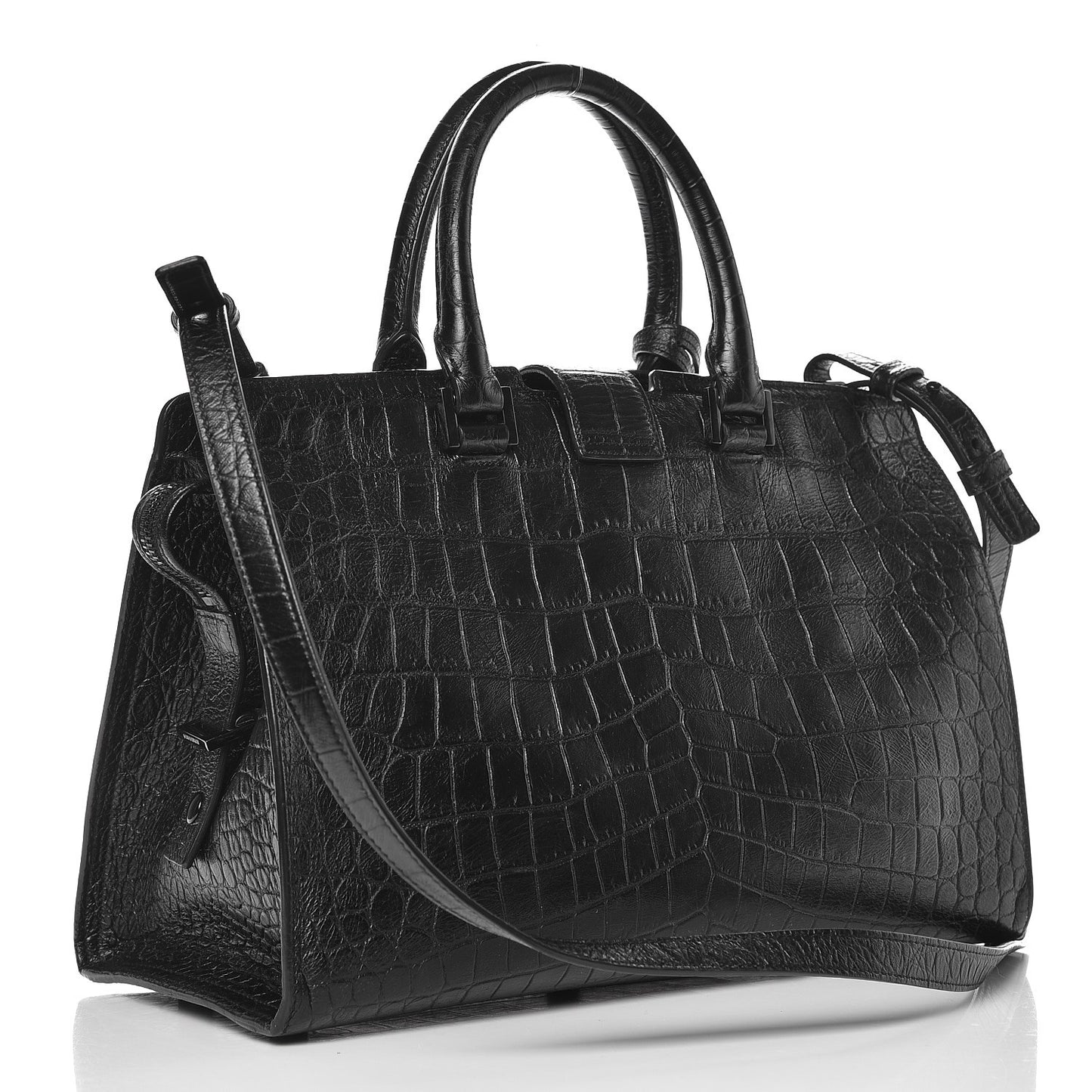 Calfskin Crocodile Embossed Small Monogram Cabas Black