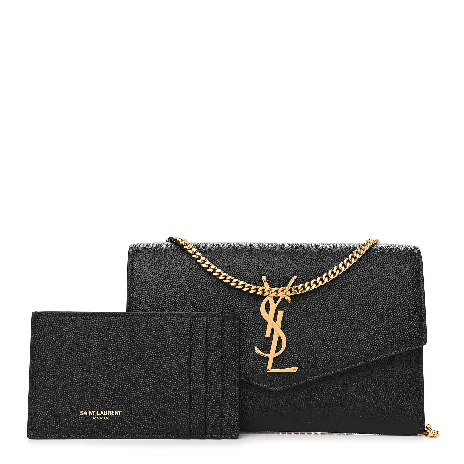 Saint Laurent Grain De Poudre Uptown Chain Wallet Black 1 of 13