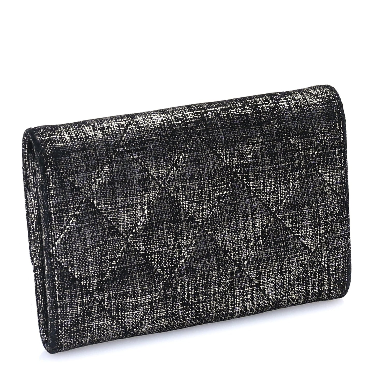 Glittered Calfskin Quilted Flap Card Holder Dark Grey