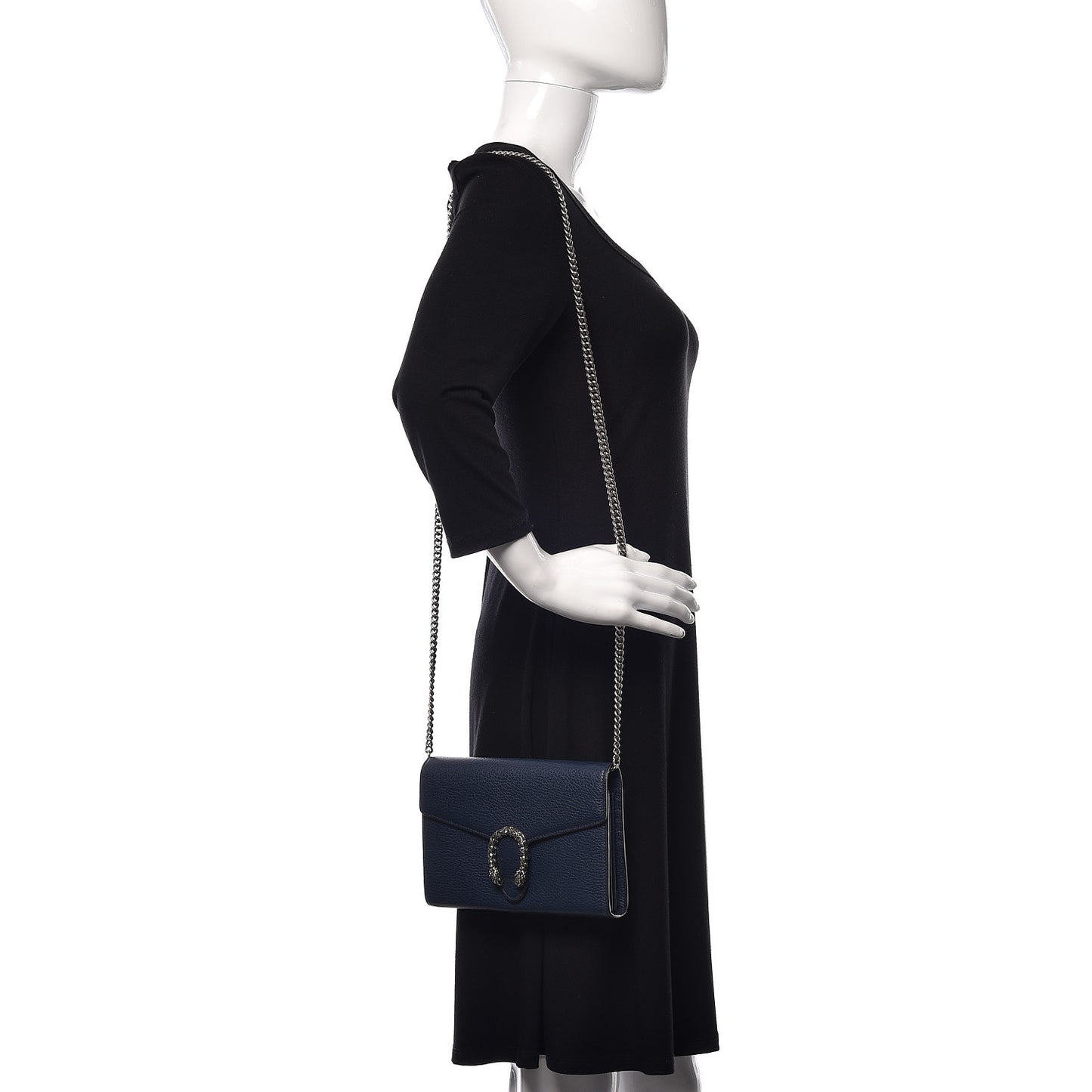 Dollar Calfskin Crystal Mini Dionysus Chain Wallet Blue Agata Black Diamond