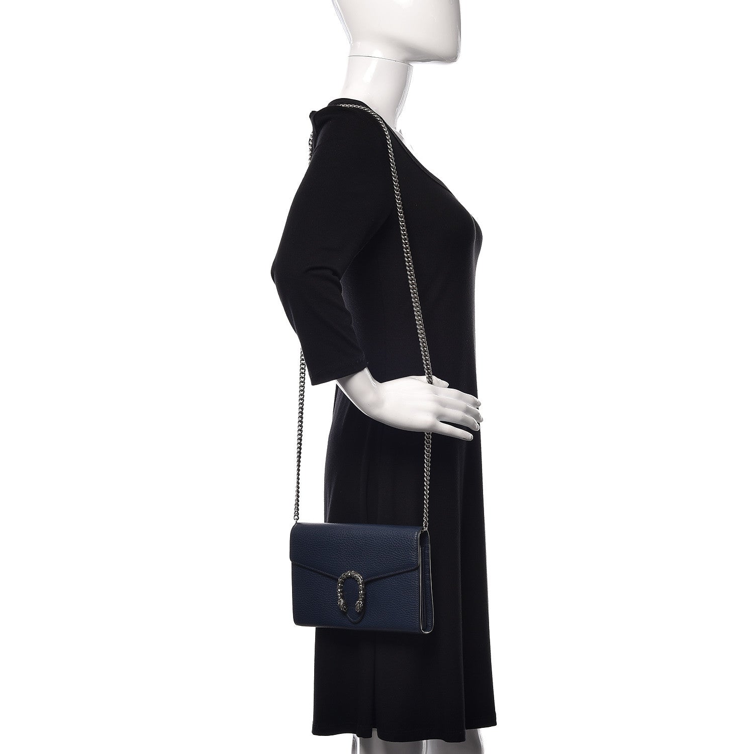 Gucci Dollar Calfskin Crystal Mini Dionysus Chain Wallet Blue Agata Black Diamond 2 of 11