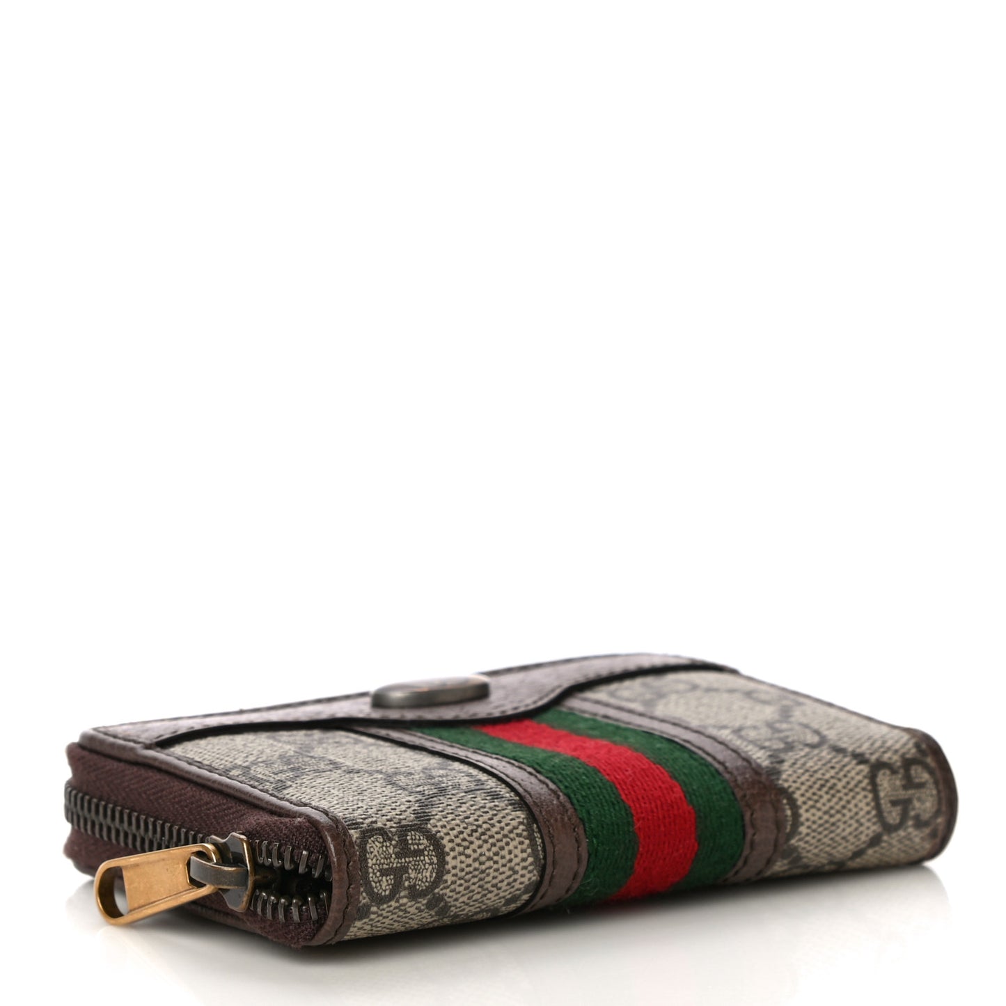 GG Supreme Web Ophidia Zip Around Card Case Brown