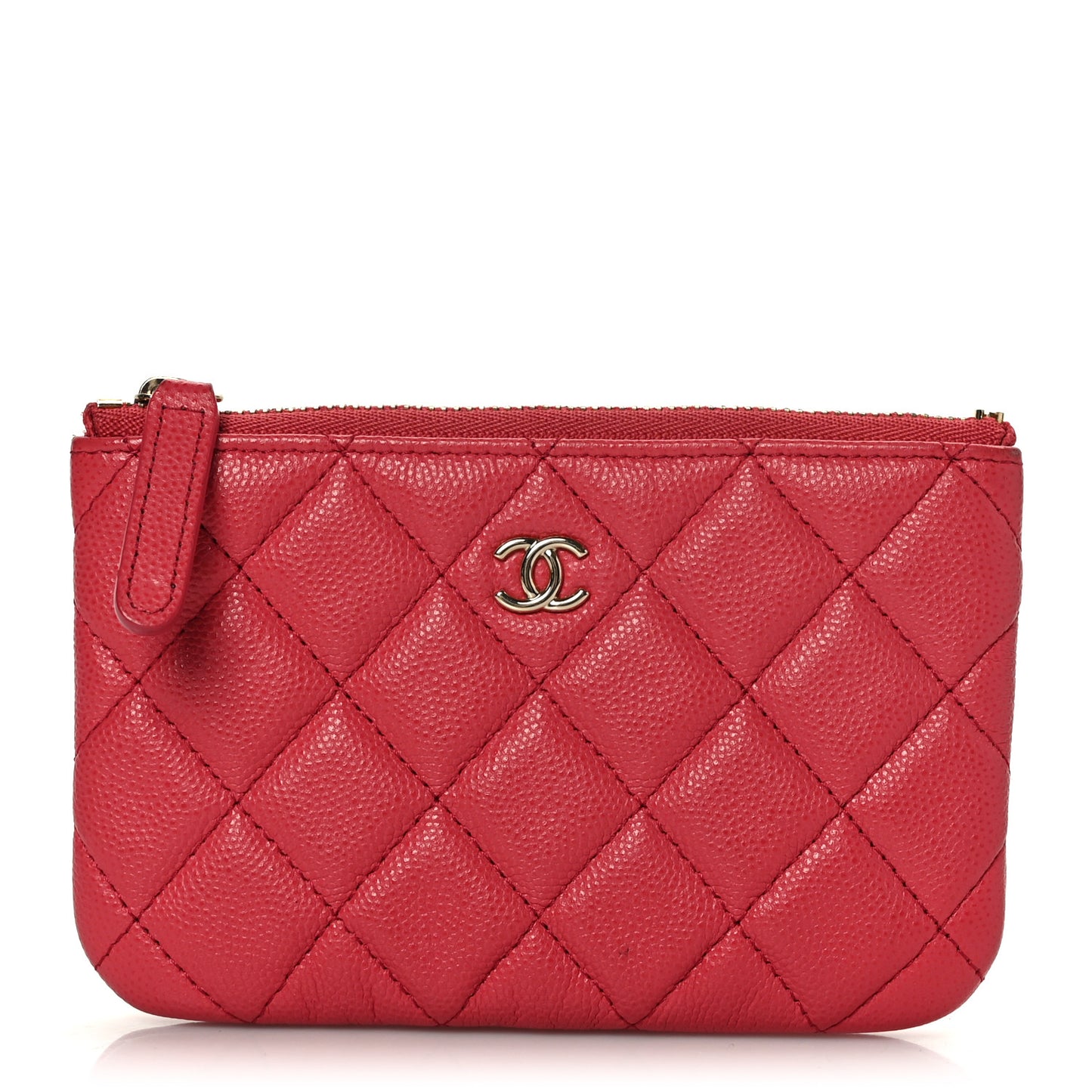 Iridescent Caviar Quilted Small Cosmetic Case Dark Pink