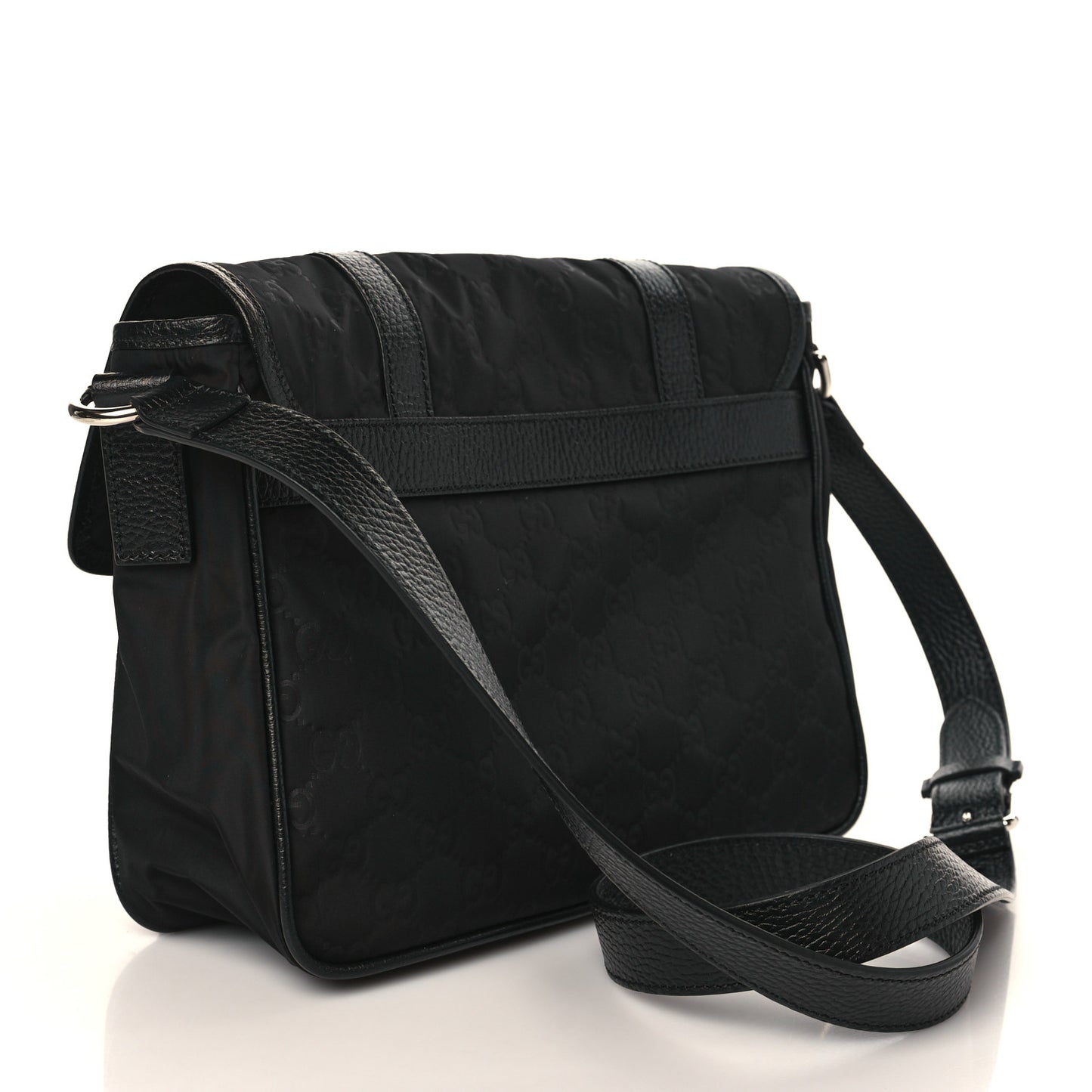 Nylon Monogram Double Buckle Flap Messenger Bag Black