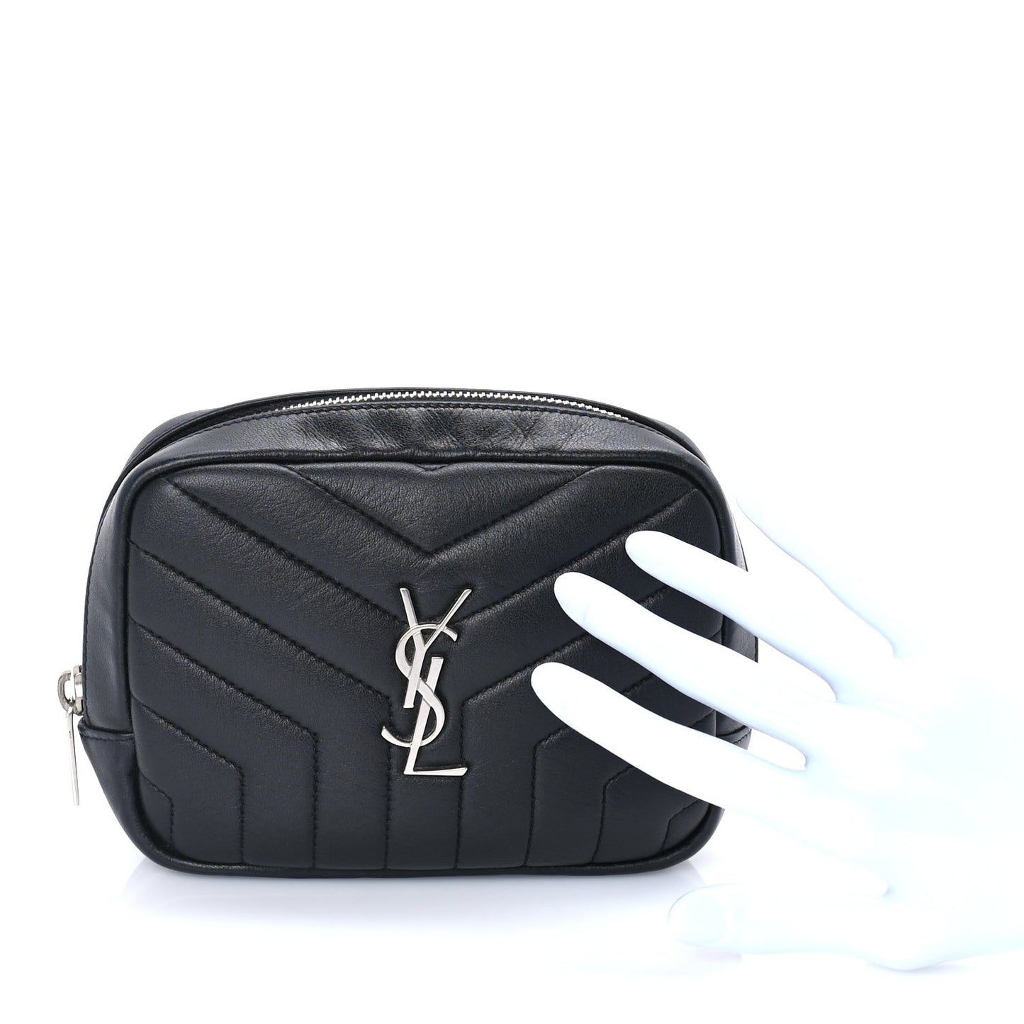 Lambskin Y Quilted Monogram Loulou Cosmetic Case Black