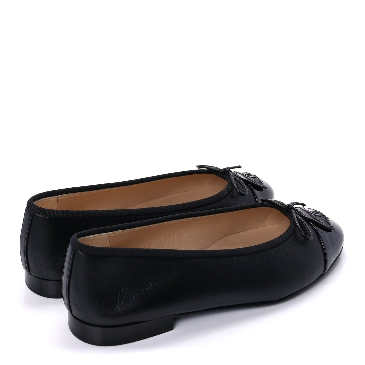 Lambskin Patent Cap Toe CC Ballerina Flats 37  Black