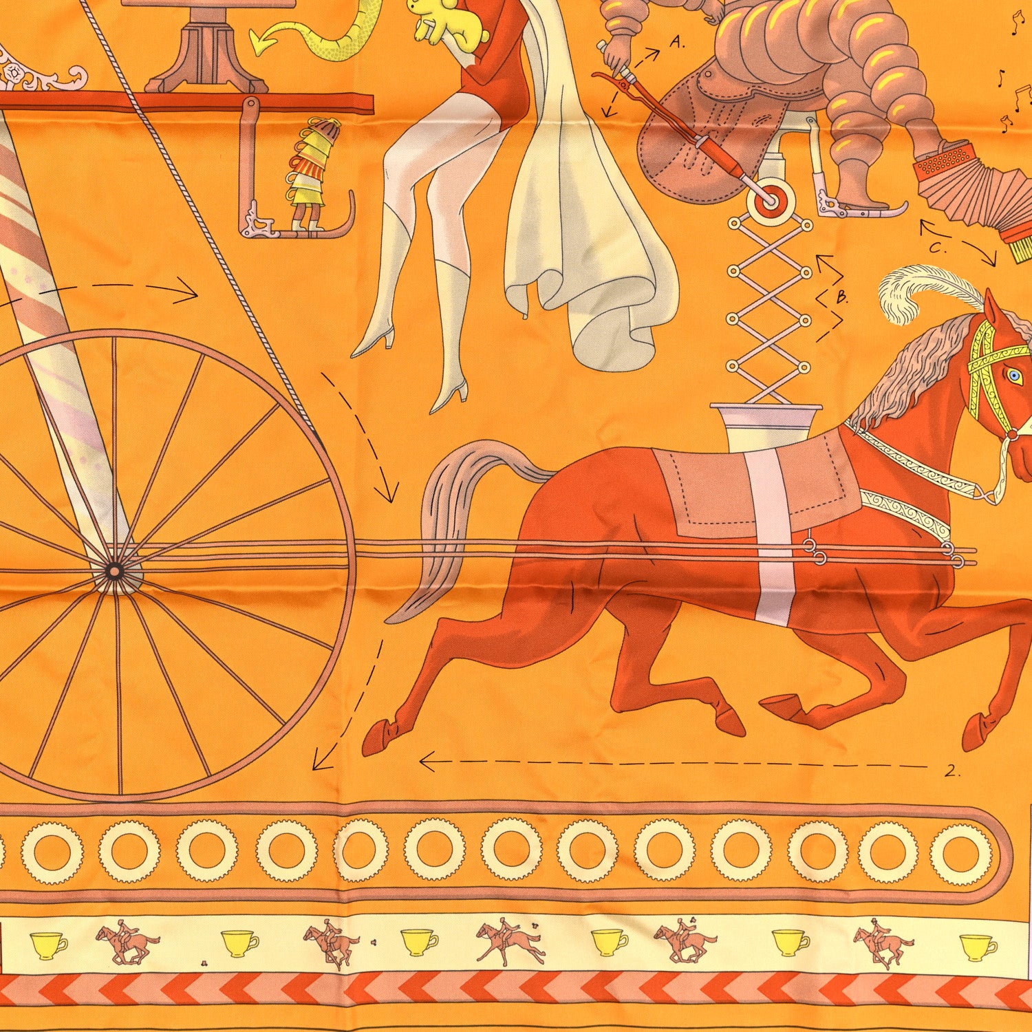 Hermes Silk Tea For Two Scarf 90 Orange White Jaune 5 of 5