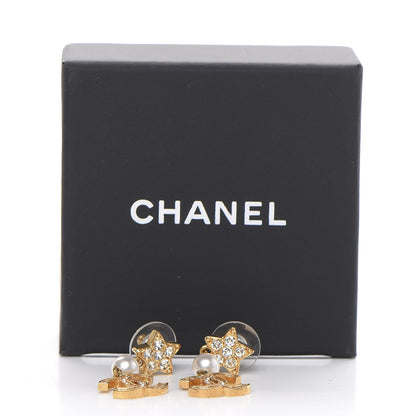 Chanel Crystal Pearl CC Star Drop Earrings Gold 6 of 6