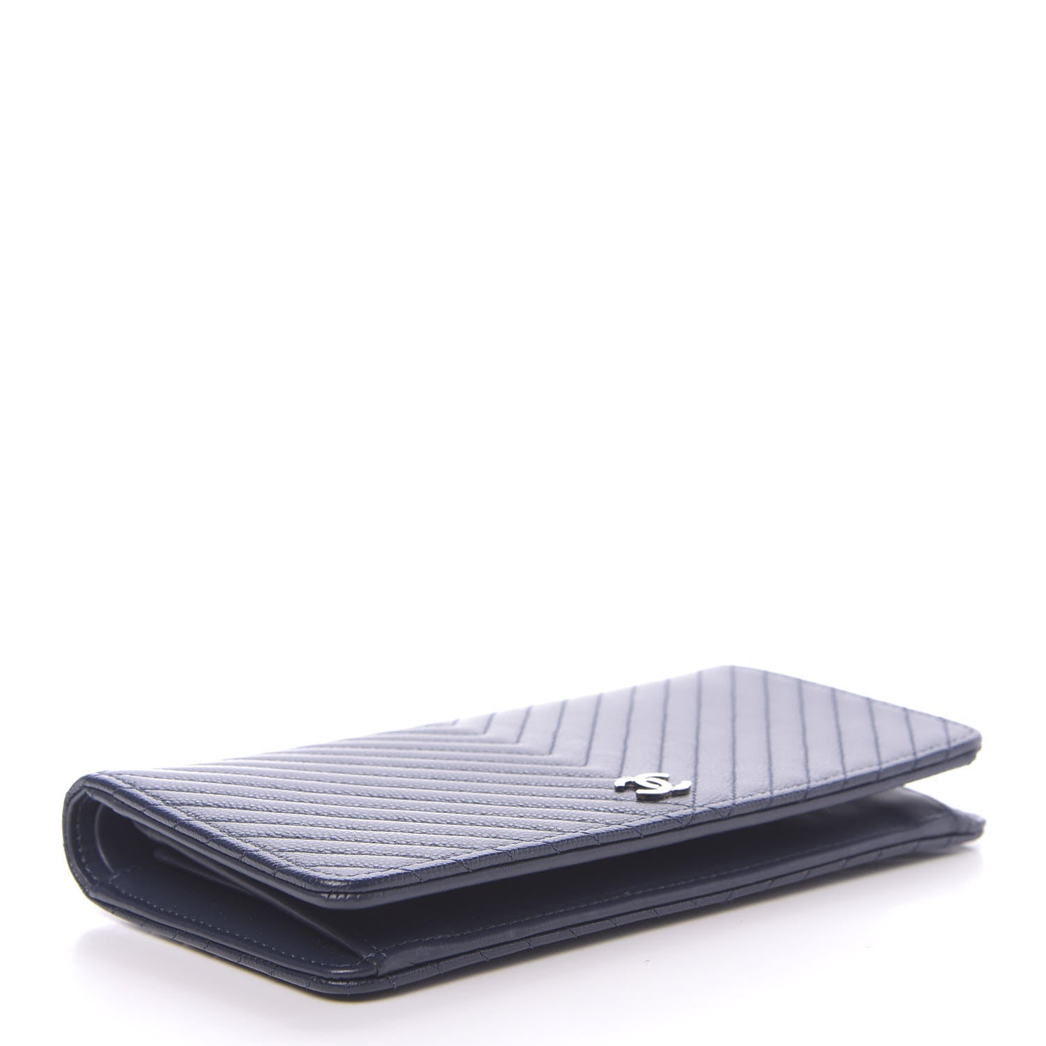 Chanel Caviar Chevron Quilted Yen Wallet Navy 4 of 8