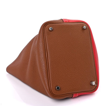 Hermes Taurillon Clemence Casaque Picotin Lock 18 PM  Gold Rouge De Coeur 3 of 7