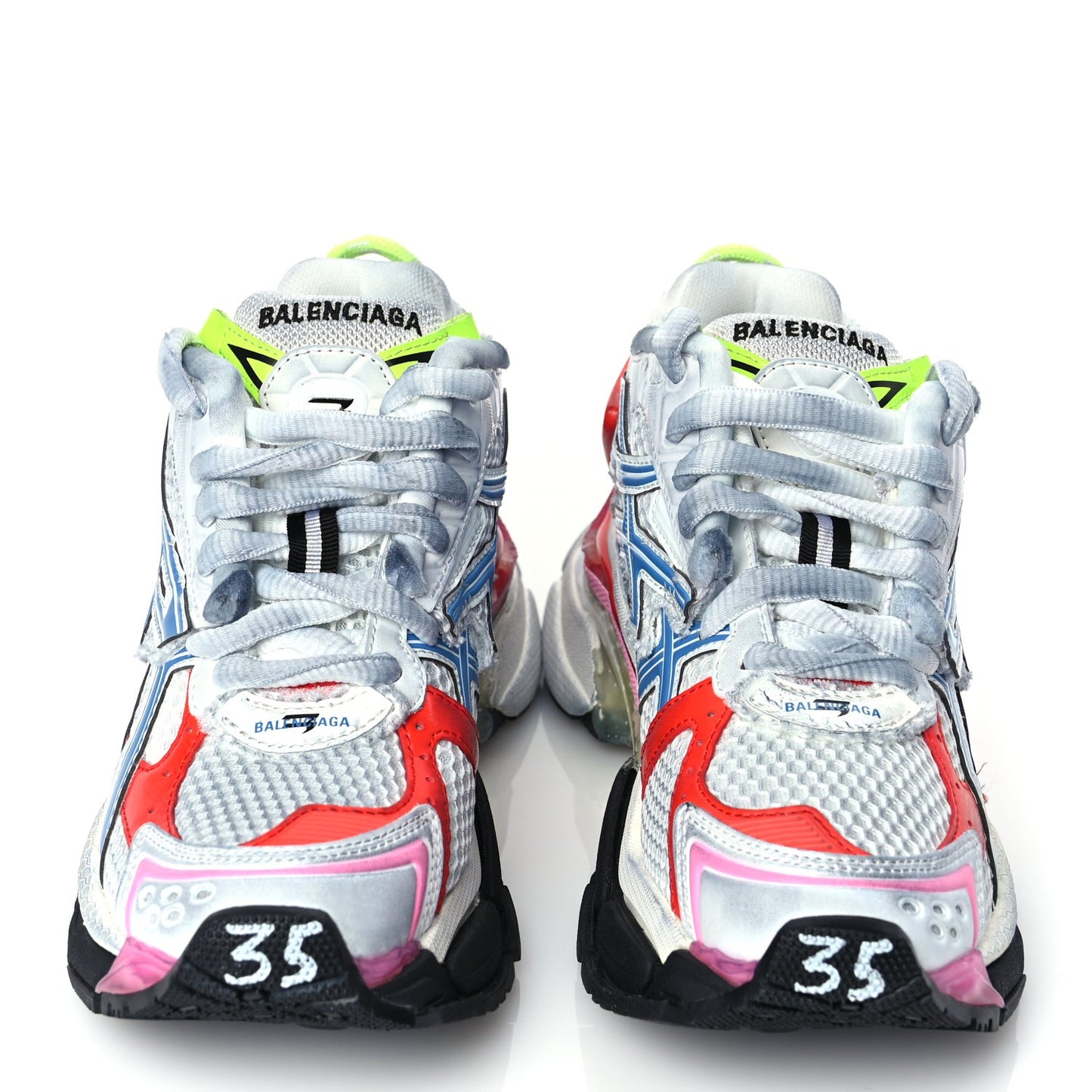 Mesh Rubber Womens Runner Sneakers 35 White Red Blue Pink