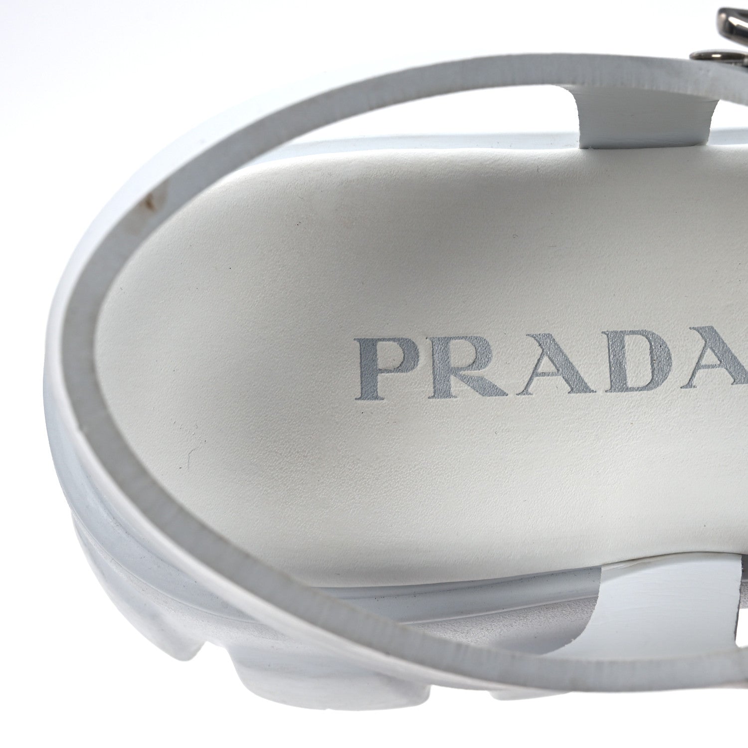 Prada Foam Rubber Metal Triangle Logo Monolith 55mm Cage Sandals 41 White 9 of 16
