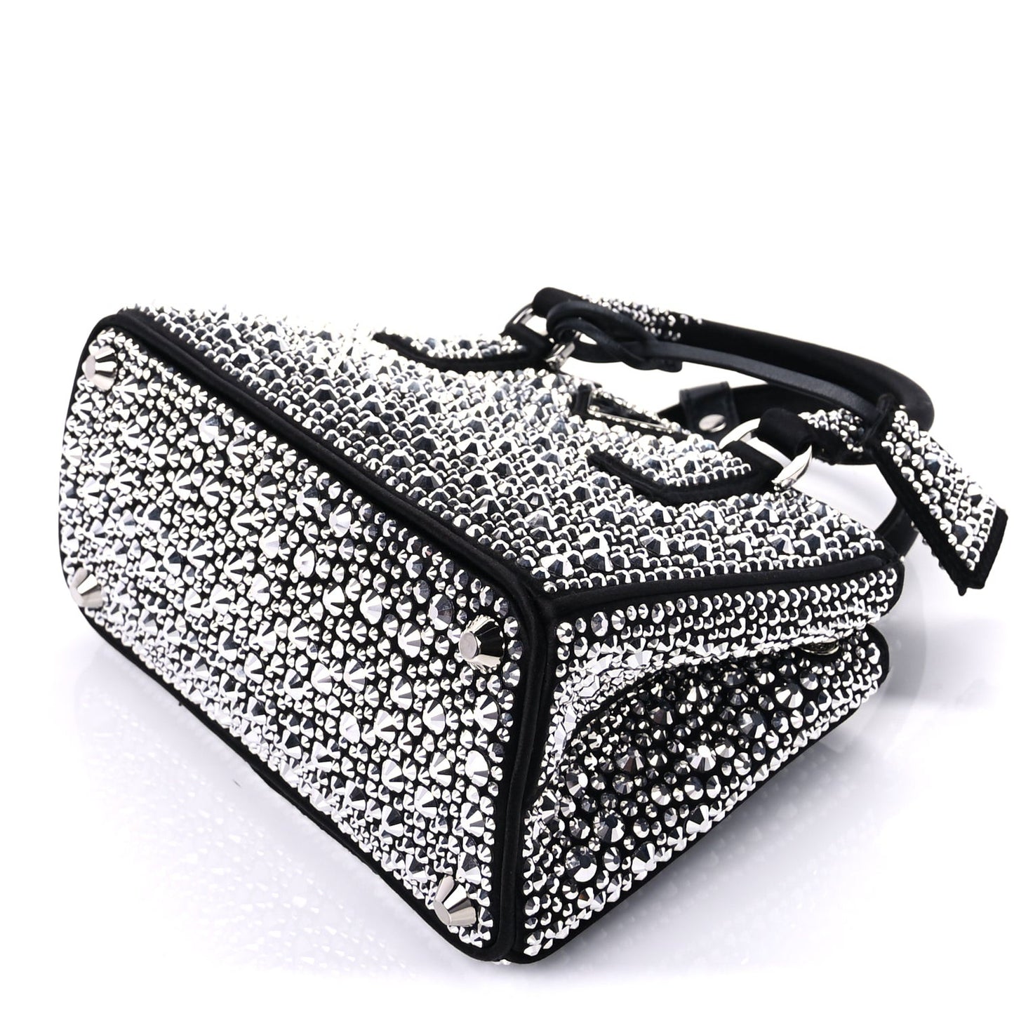 Satin Crystal Mini Galleria Double Zip Tote Metal Black