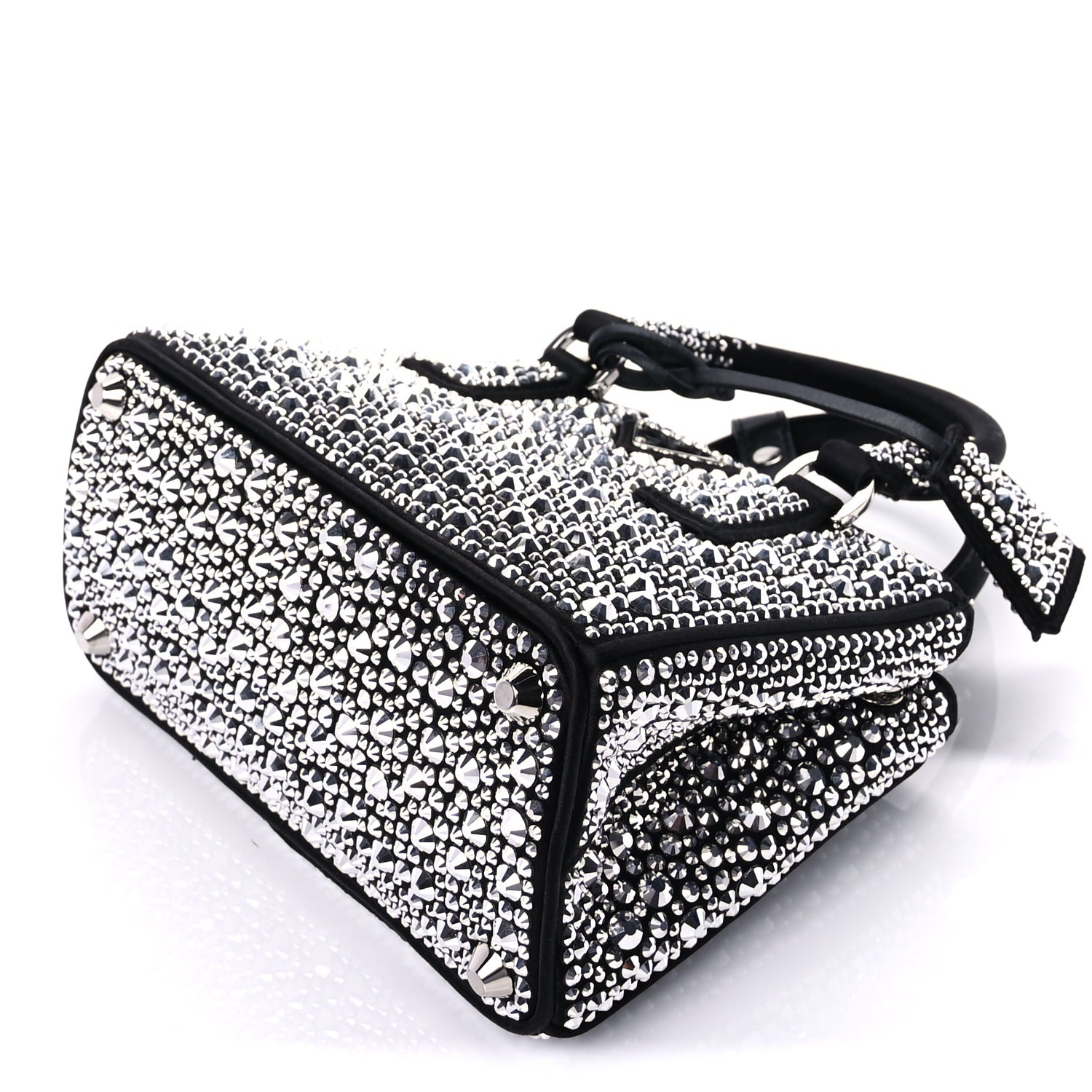 Prada Satin Crystal Mini Galleria Double Zip Tote Metal Black 8 of 8