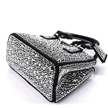 Prada Satin Crystal Mini Galleria Double Zip Tote Metal Black 8 of 8