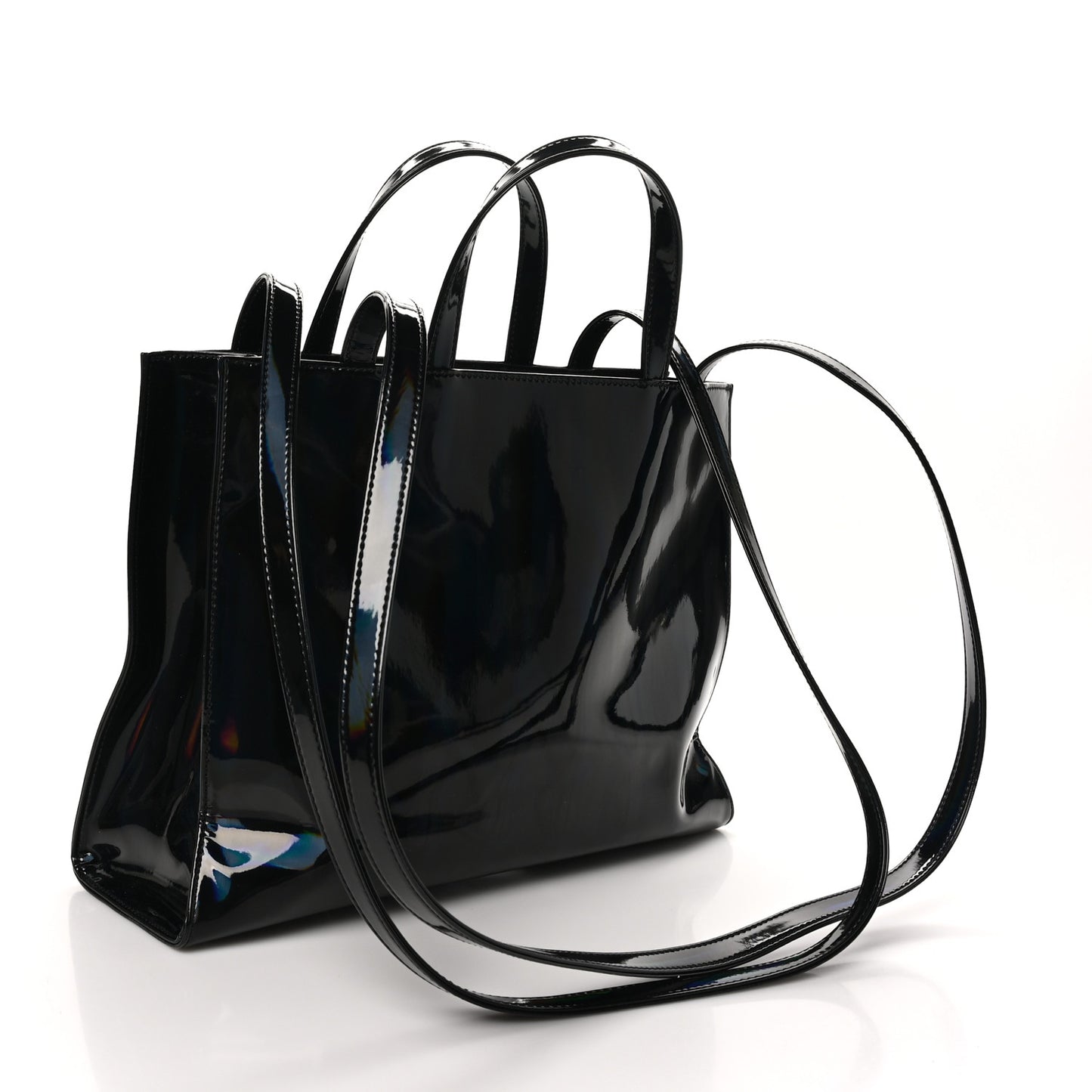 Patent Vegan Leather Medium Shopping Bag Black Rainbow
