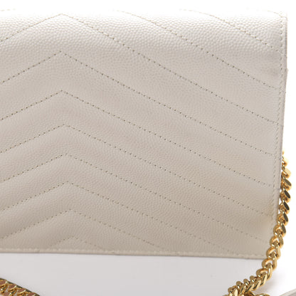 Saint Laurent Grain De Poudre Matelasse Chevron Monogram Envelope Chain Crema Soft 16 of 17