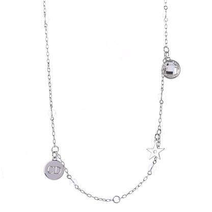 Christian Dior Pearl Crystal Bow Charm Necklace Silver Black 1 of 4