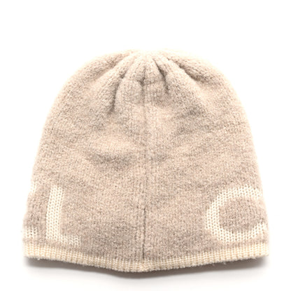 Chanel Cashmere Wool Silk Logo Beanie Hat Beige White 3 of 6