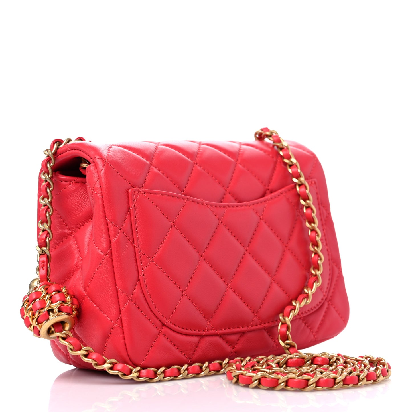 Lambskin Quilted Mini Pearl Crush Flap Red