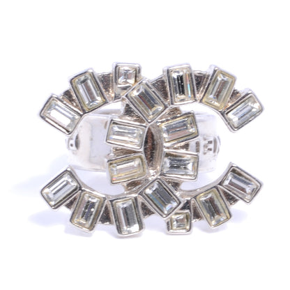 Chanel Crystal Baguette CC Logo Ring 6.5 Silver 1 of 6