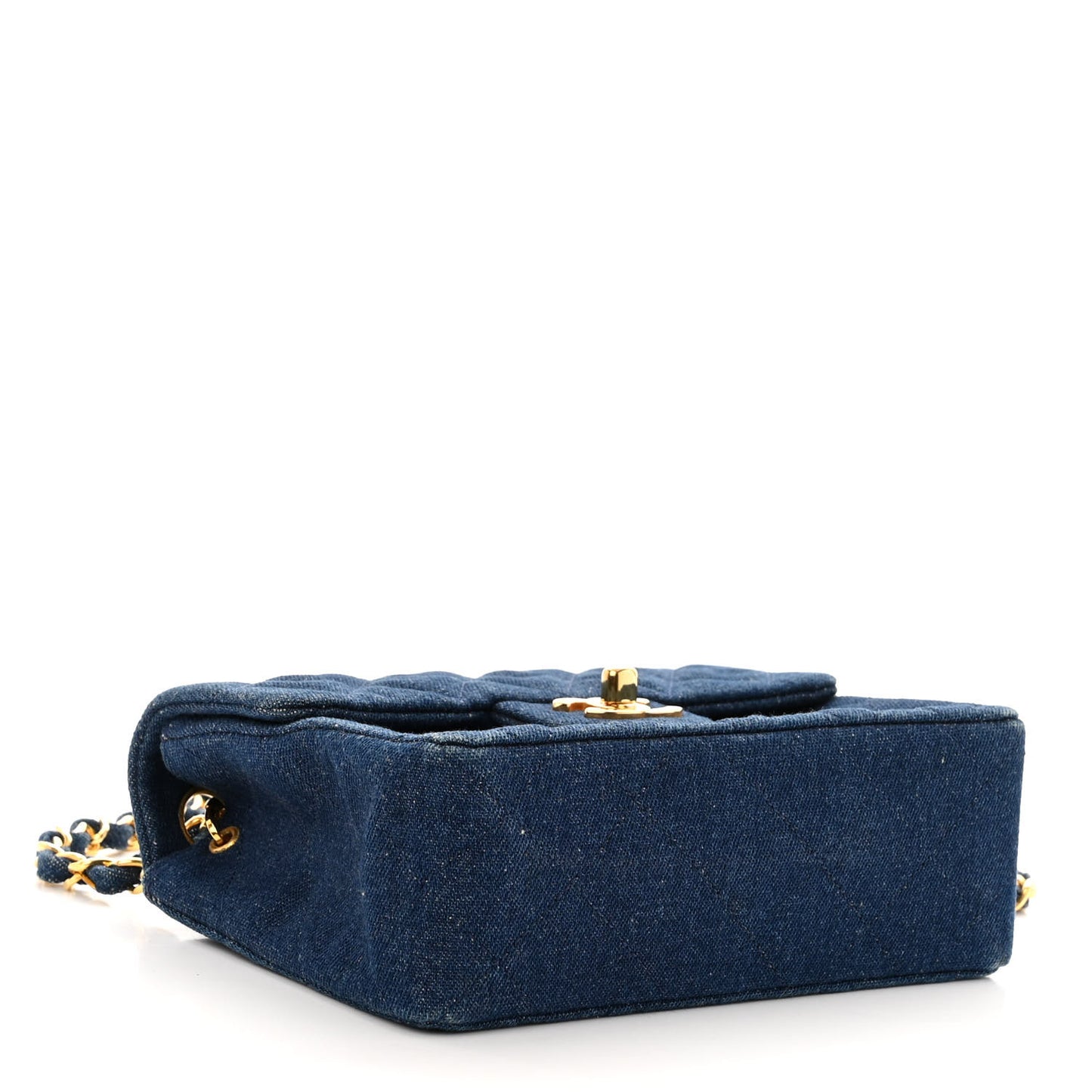 Denim Quilted Mini Square Flap Blue