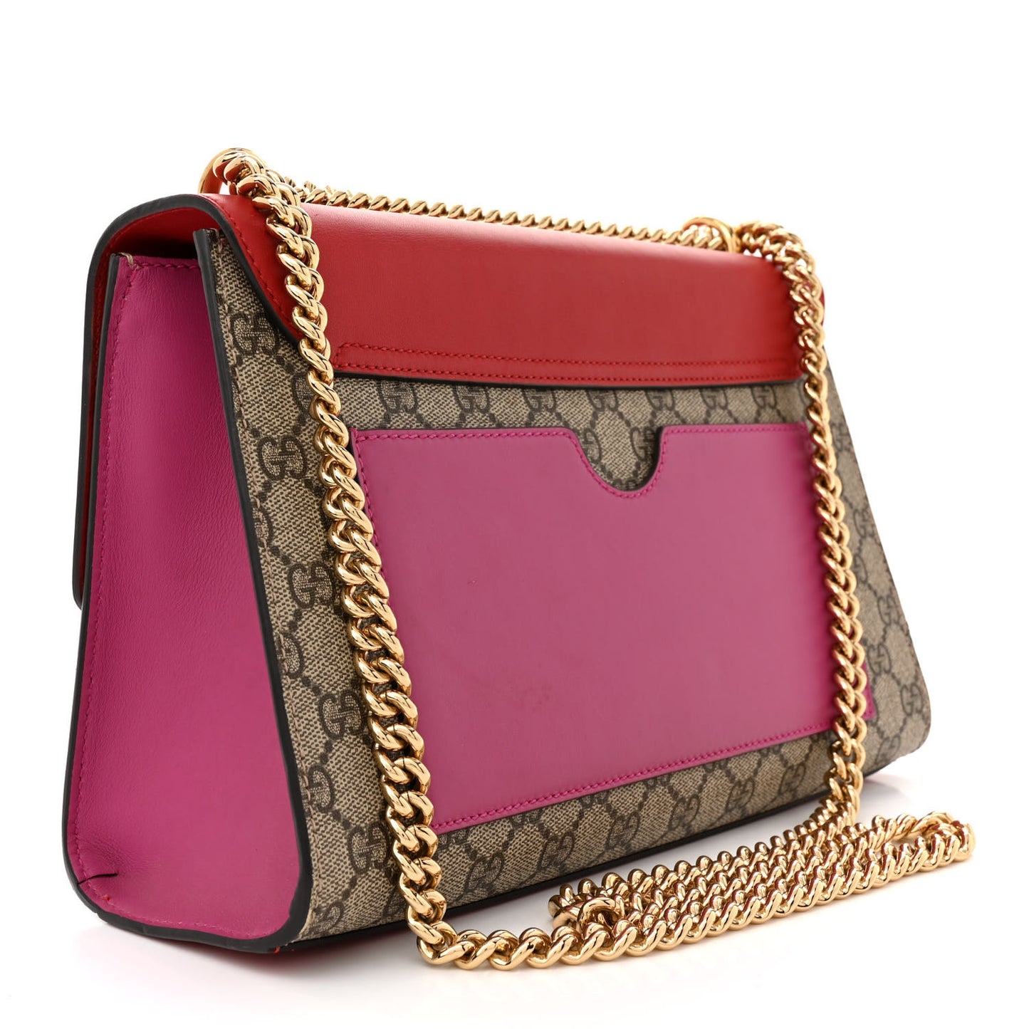 GG Supreme Monogram Calfskin Medium Padlock Shoulder Bag Beige Hibiscus Red New Rosette