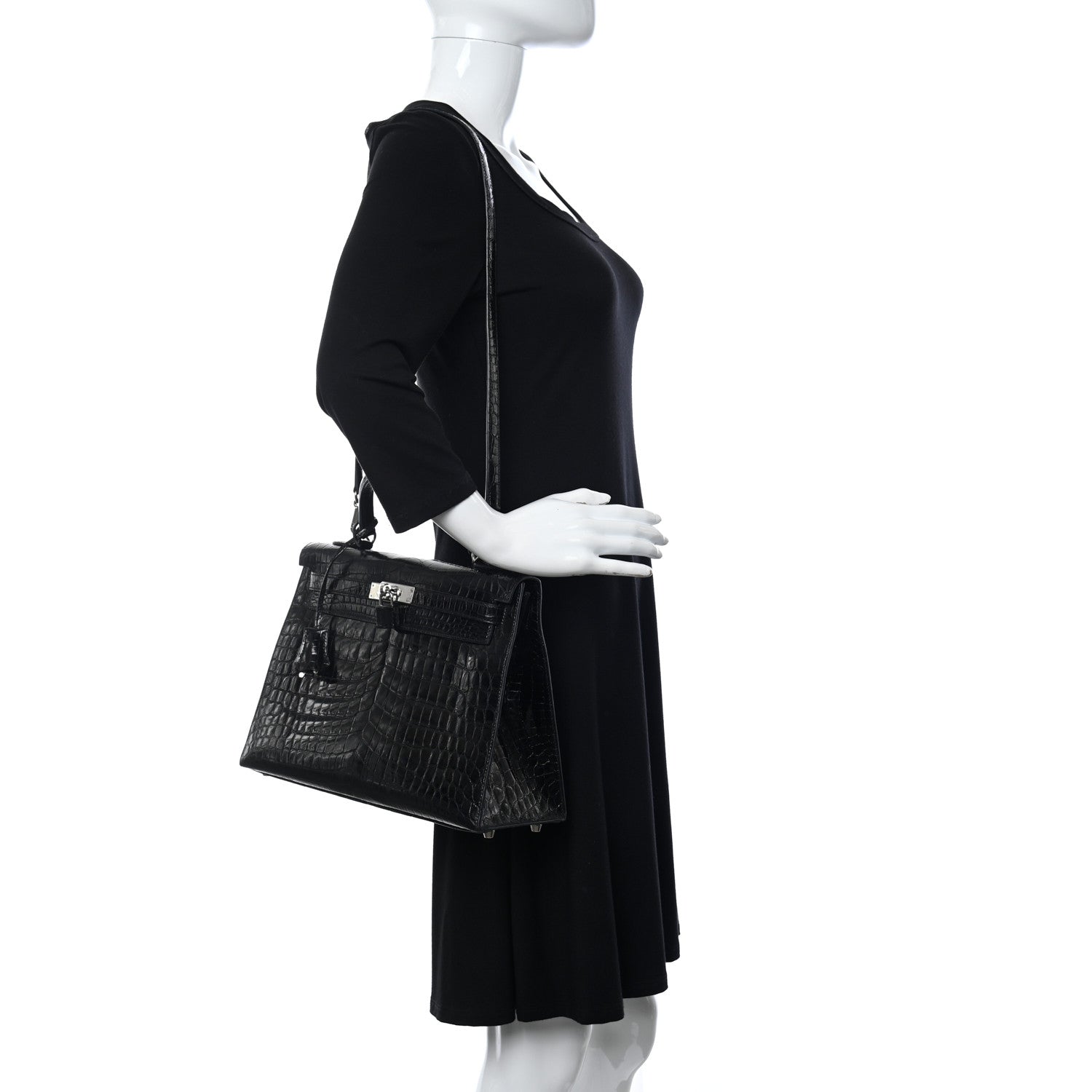 Hermes Shiny Niloticus Crocodile Kelly Sellier 32 Black 2 of 12