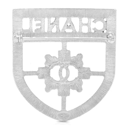 Chanel Swarovski Baguette Crystal CC Shield Brooch Silver 3 of 3