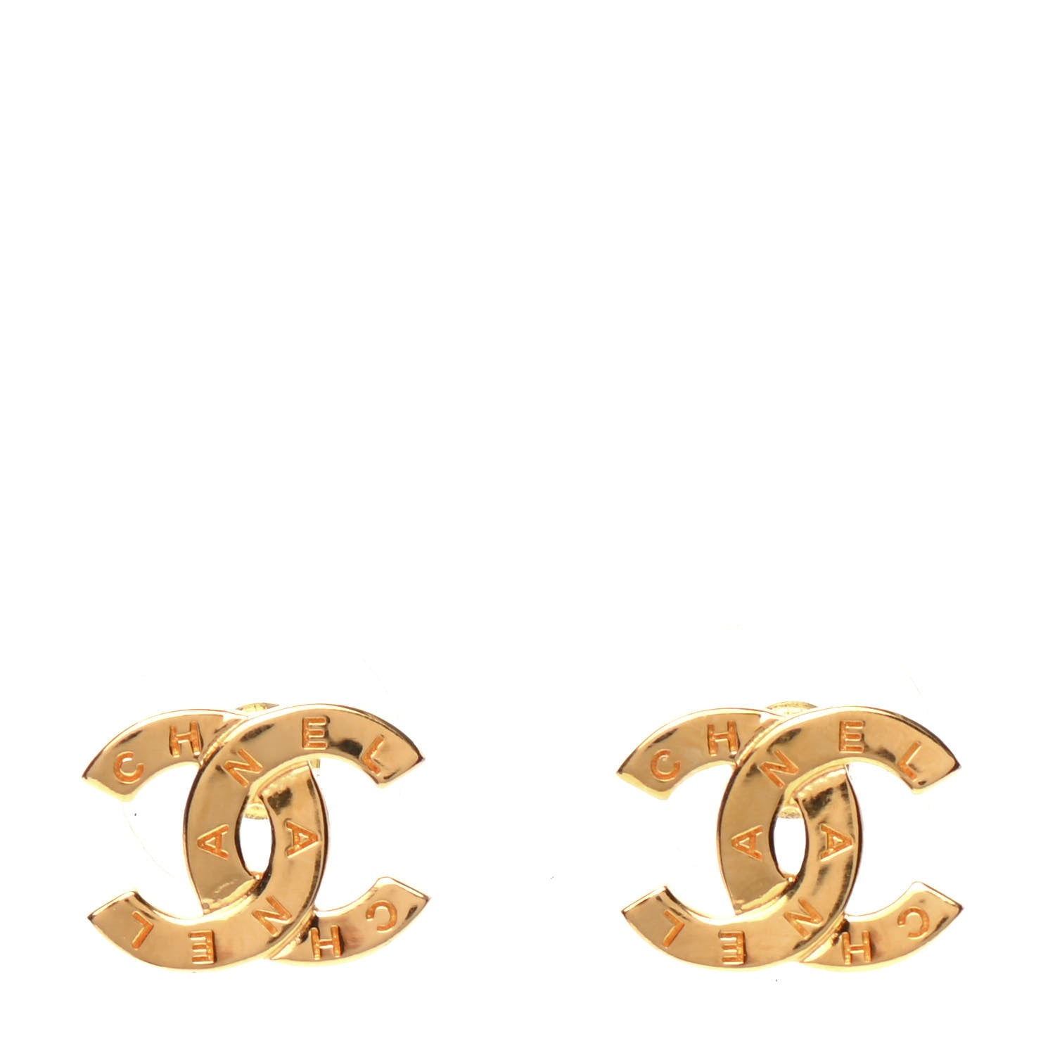 Chanel Metal CC Paris Button Stud Earrings Gold 1 of 5