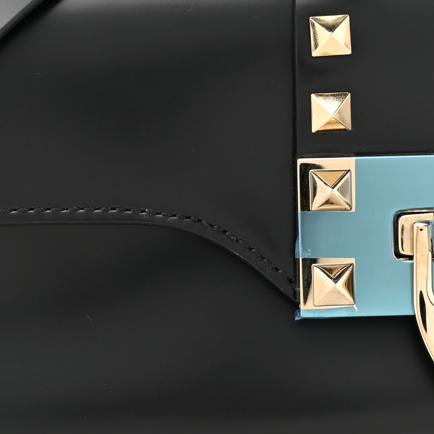 Brushed Calfskin Rockstud Flip Lock Chain Shoulder Bag Black