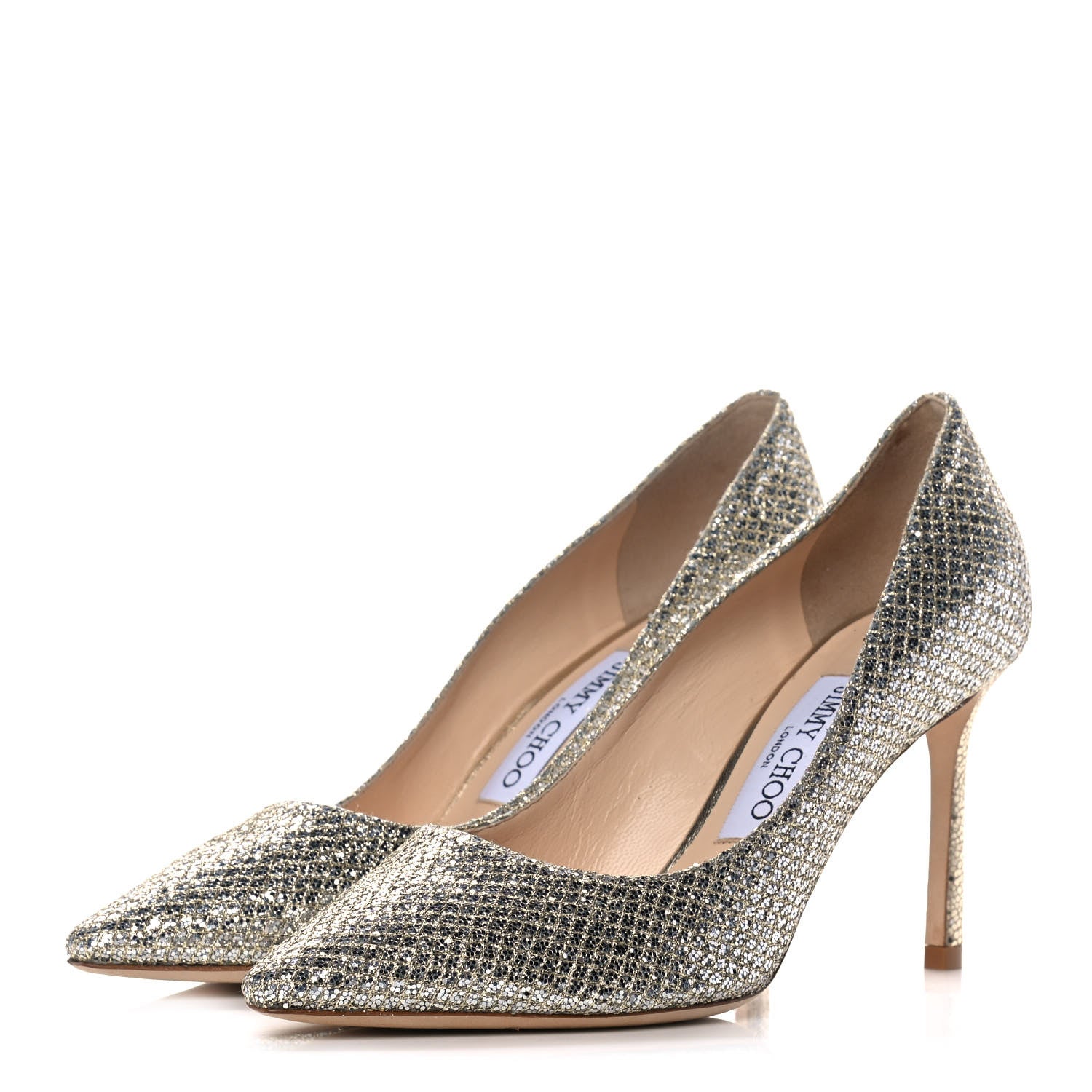Jimmy Choo Glitter Fabric Romy 85 Pumps 36.5 Champagne 3 of 9