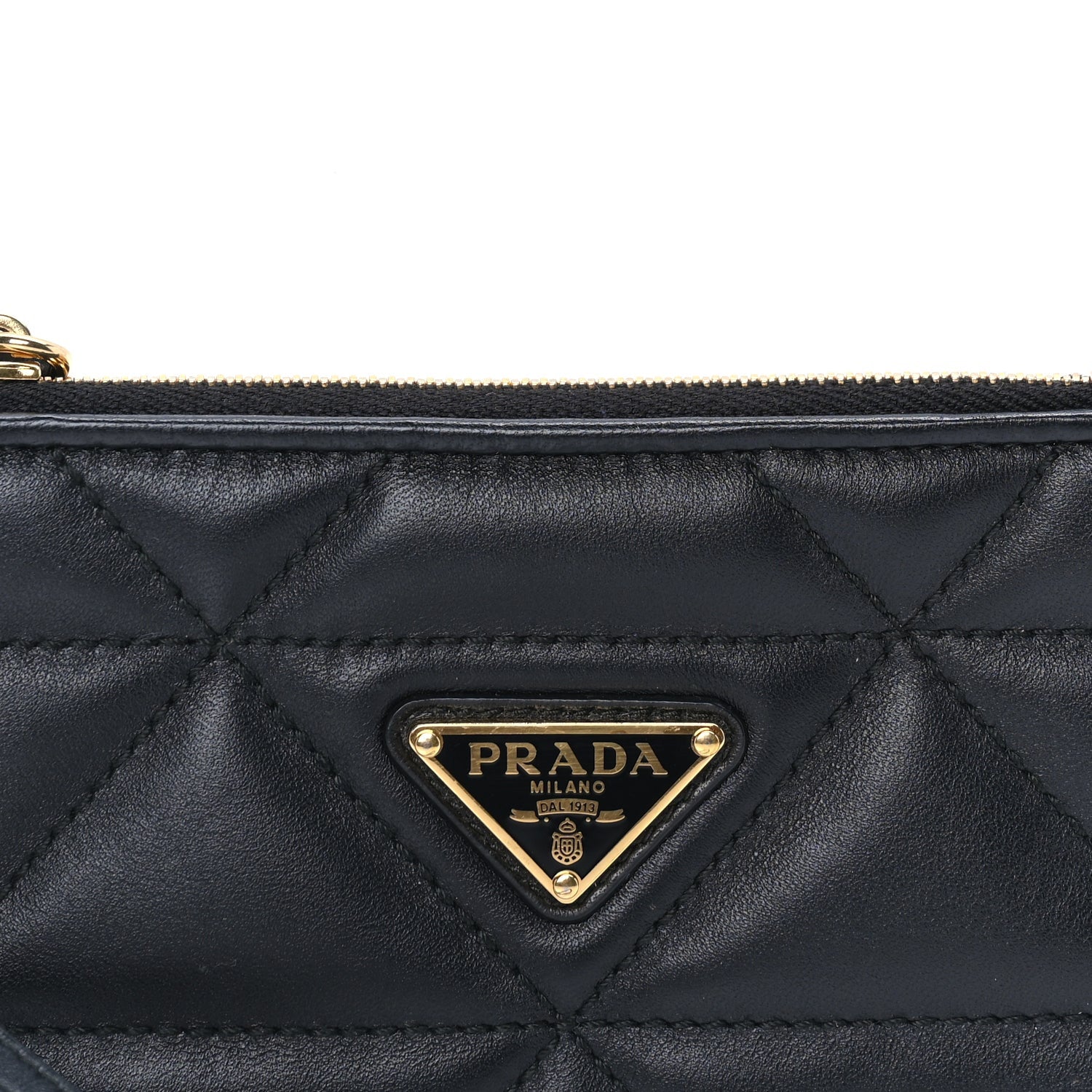 Prada Nappa Quilted Triangle Zip Card Holder  Black 2 of 6