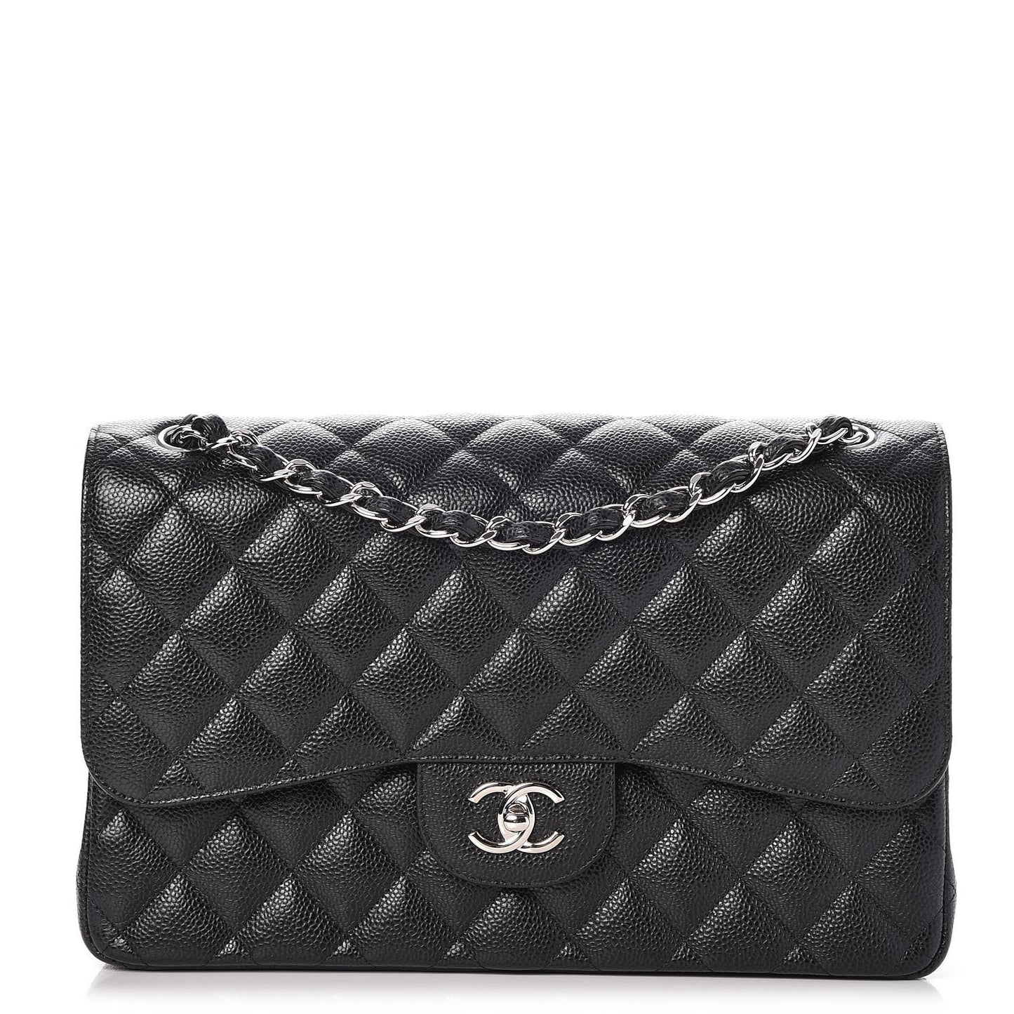 Caviar Quilted Jumbo Double Flap Black