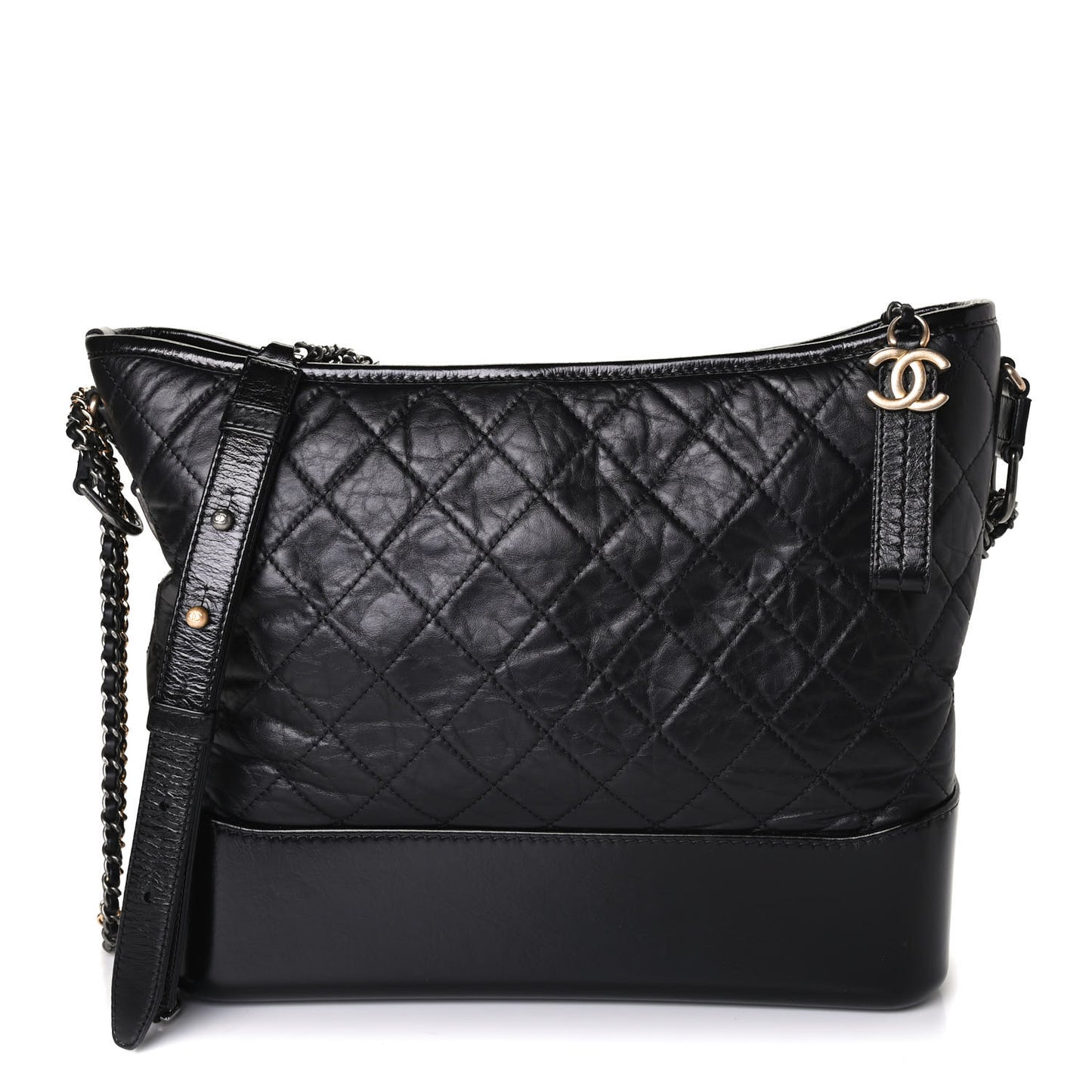 Aged Calfskin Quilted Medium Gabrielle Hobo Black