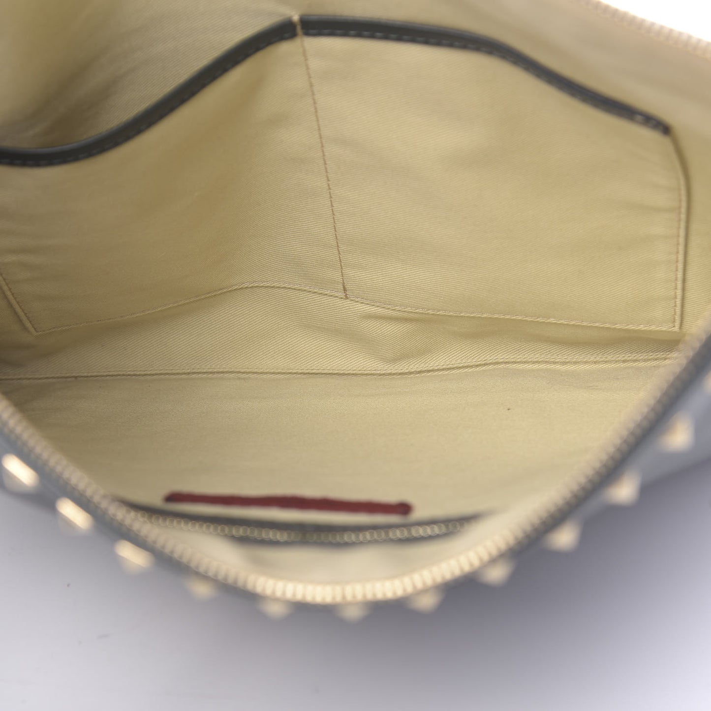 Vitello Oversized Rockstud Zip Wristlet Pouch Deep Green