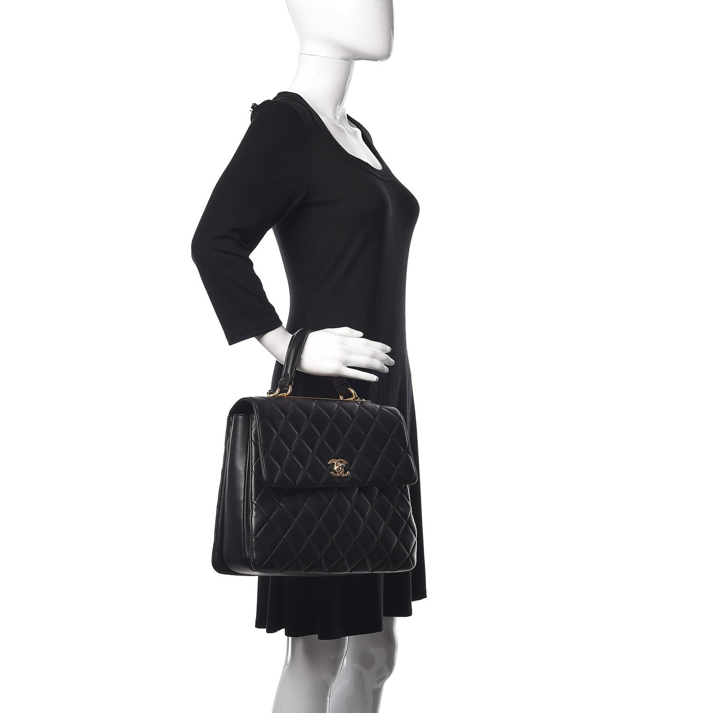 Lambskin Quilted Large Trendy CC Dual Handle Flap Bag Black