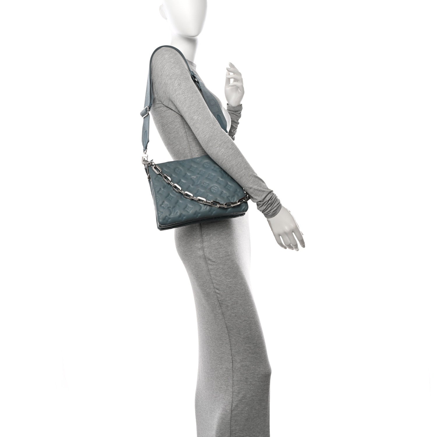 Louis Vuitton Lambskin Embossed Monogram Coussin PM Blue Glacier 2 of 12