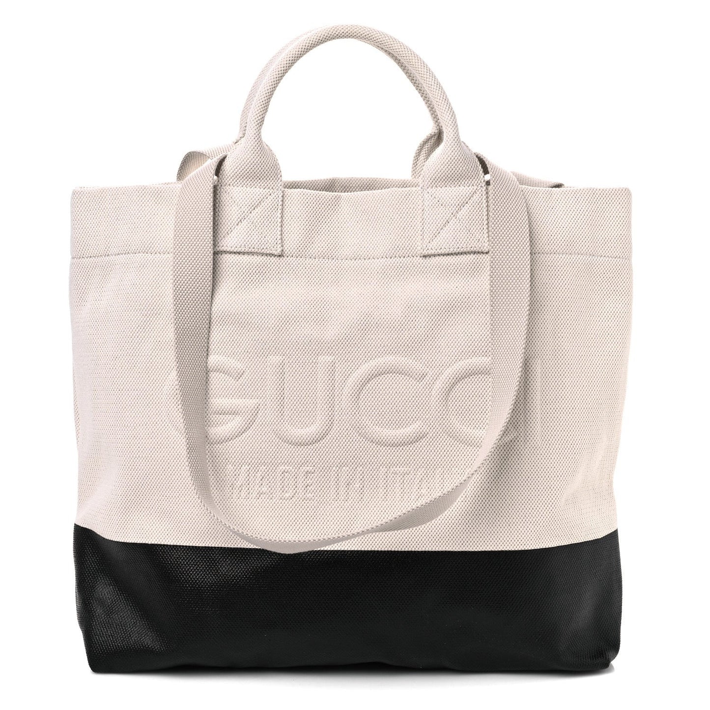 Canvas Logo Embossed Black Tote Beige