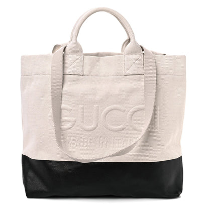 Gucci Canvas Logo Embossed Black Tote Beige 1 of 7