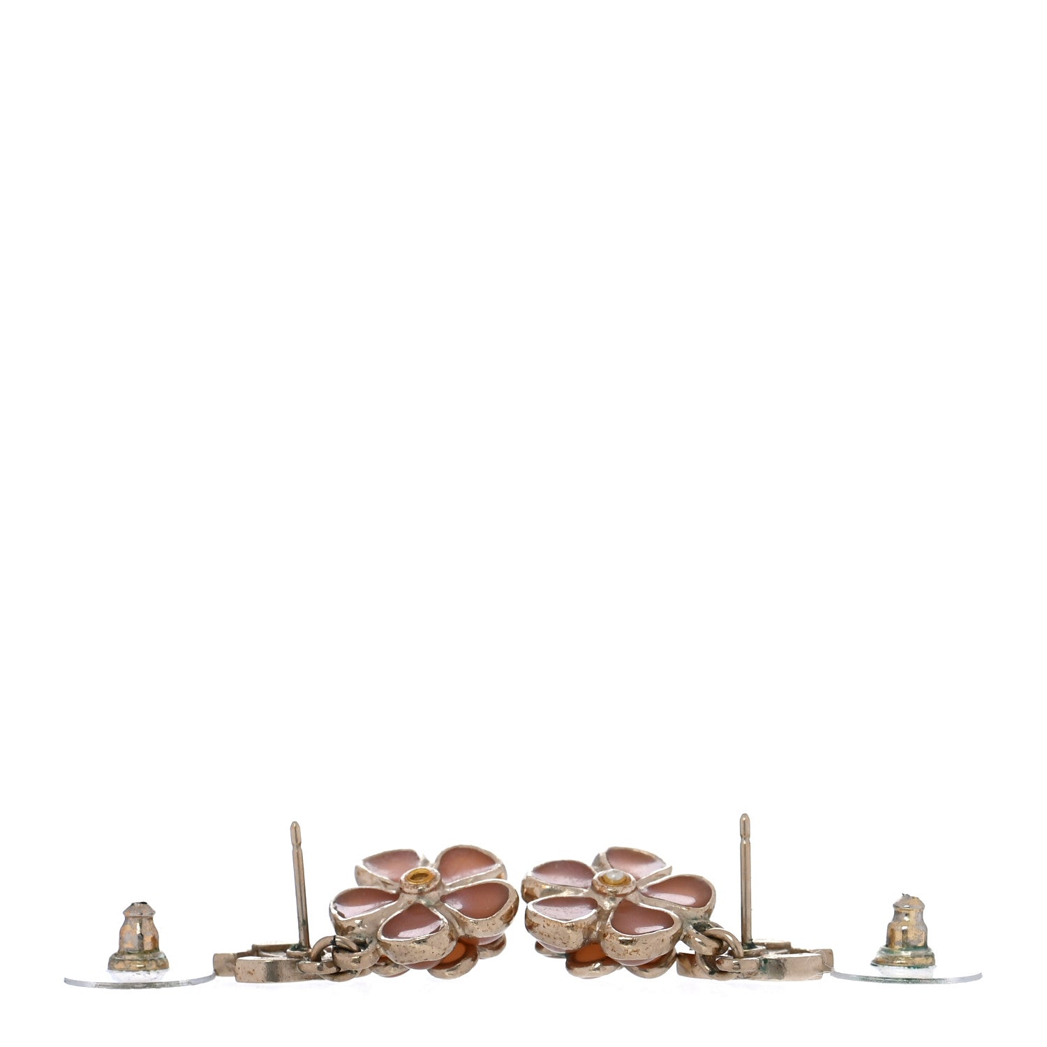 Chanel Crystal CC Flower Drop Earrings Black Pink Gold 4 of 5