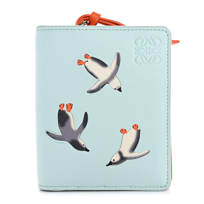Loewe X SUNA FUJITA Satin Calfskin Penguins Compact Zip Wallet Blue Iceberg 1 of 9