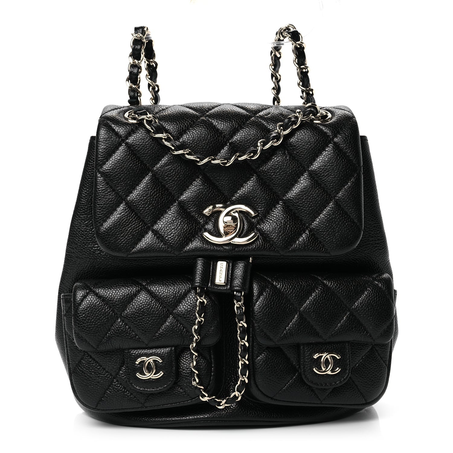 Chanel Shiny Caviar Quilted Small Duma Pockets Drawstring Backpack Black 1 of 9