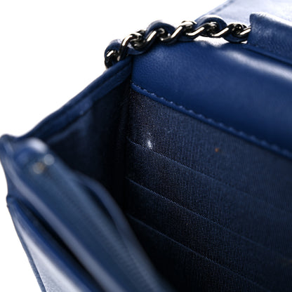 Chanel Lambskin Quilted CC Crossing Wallet On Chain WOC Blue 16 of 23